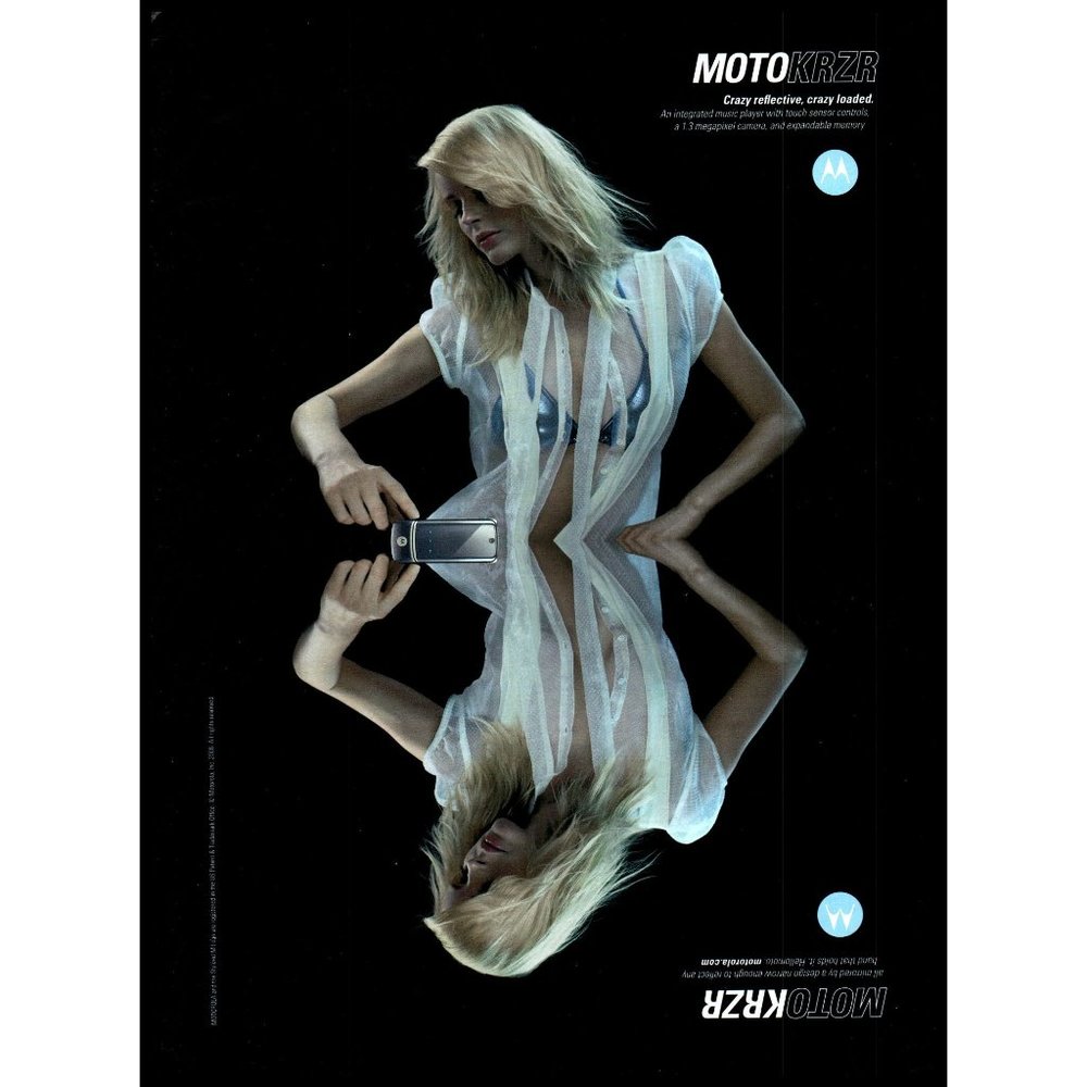 2007 Motorola Krzr Flip Cell Phone Vintage Print Ad Blonde Blue Bikini Wall Art